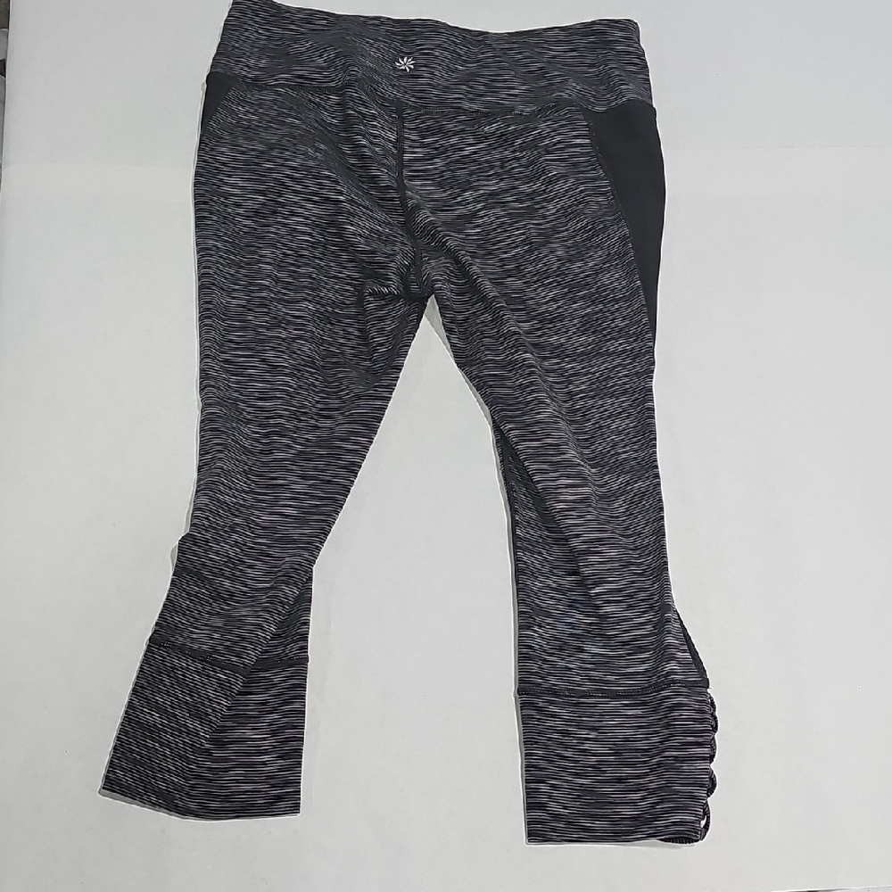 #21 Athleta Striped Black and Gray Leggings